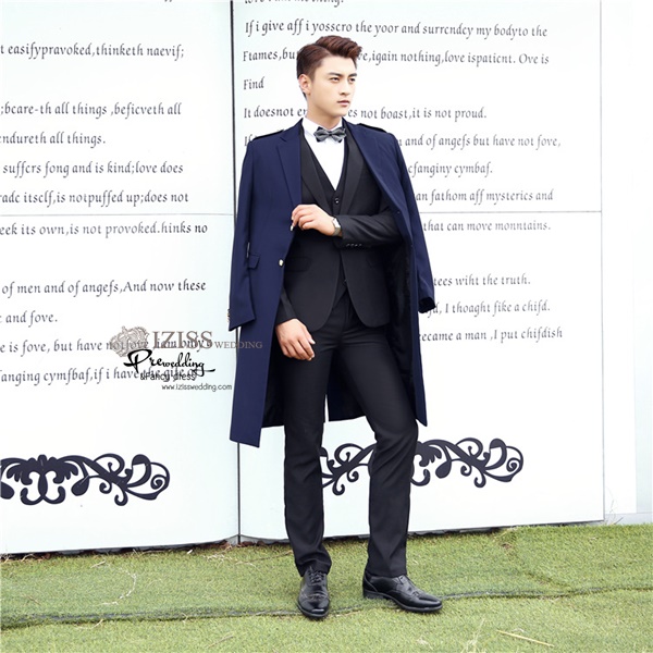 ST113- **พรีออเดอร์มีสีน้ำเงินและสีดำ** สูทยาวแฟนซีผู้ชายสีน้ำเงินและสีดำ ชุดสูทเจ้าบ่าว สูทแฟนซี ถ่ายพรีเวดดิ้ง & ชุดแต่งงานแฟนซี (Fancy wedding dress) สูทผู้ชายสีน้ำเงิน และสีดำ