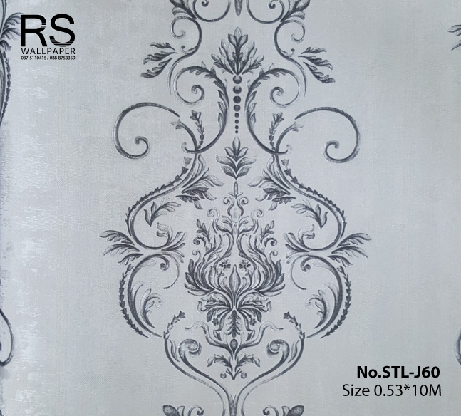วอลเปเปอร์ ลายหลุยส์สีดำ พื้นสีเทา No.STL-J60