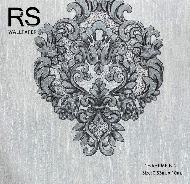 วอลเปเปอร์ลายหลุยส์คลาสสิคโทนสีเทาเงิน RME-B12