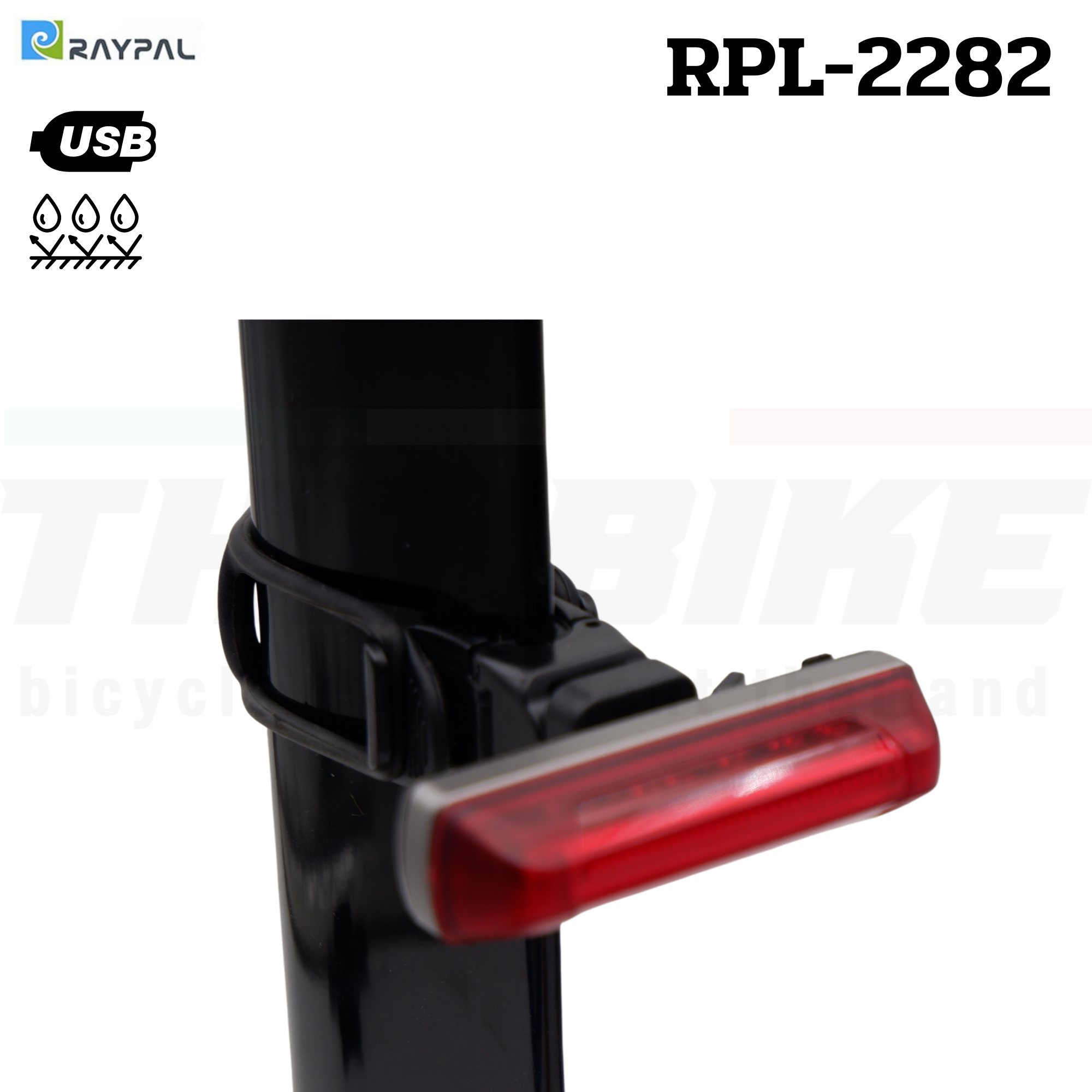 ไฟท้ายจักรยานเสือหมอบ เสือภูเขา RAYPAL รุ่น RPL-2282 ชาร์จ USB รองรับหลักอานแอร์โร่ว์