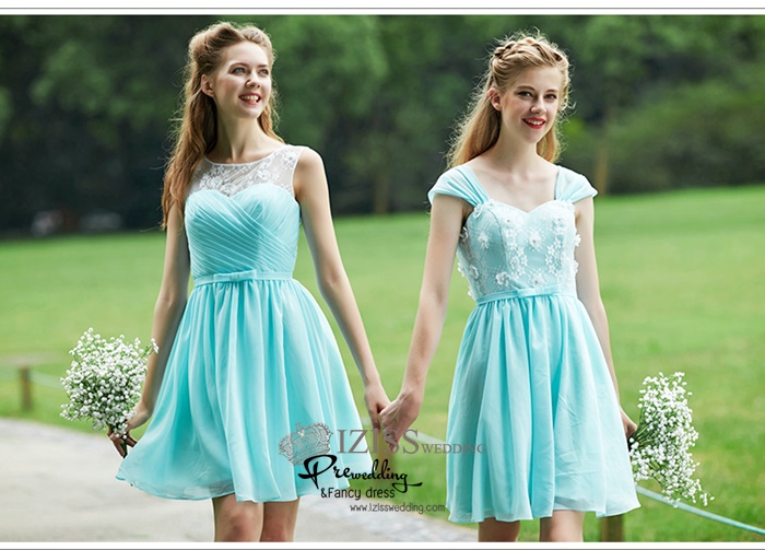 ฺBM0116 - พรีออเดอร์ ชุดเพื่อนเจ้าสาวราตรีสั้นสีเขียวมินท์ น่ารักมากๆค่ะ