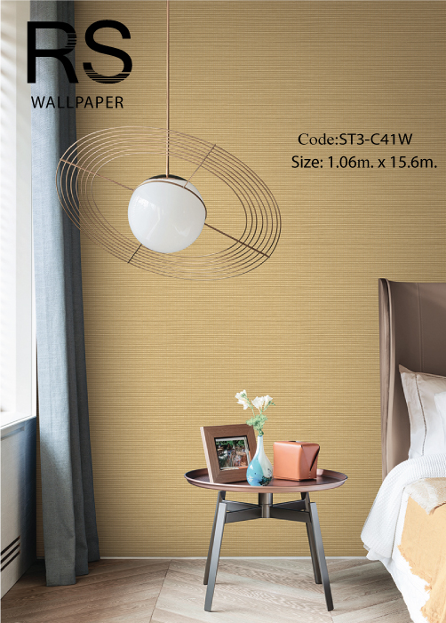 วอลเปเปอร์ลายด้ายเล็กเย็บเป็นแนวตั้งสีทองแดงพื้นโทนสีน้ำตาล ST3-C41W