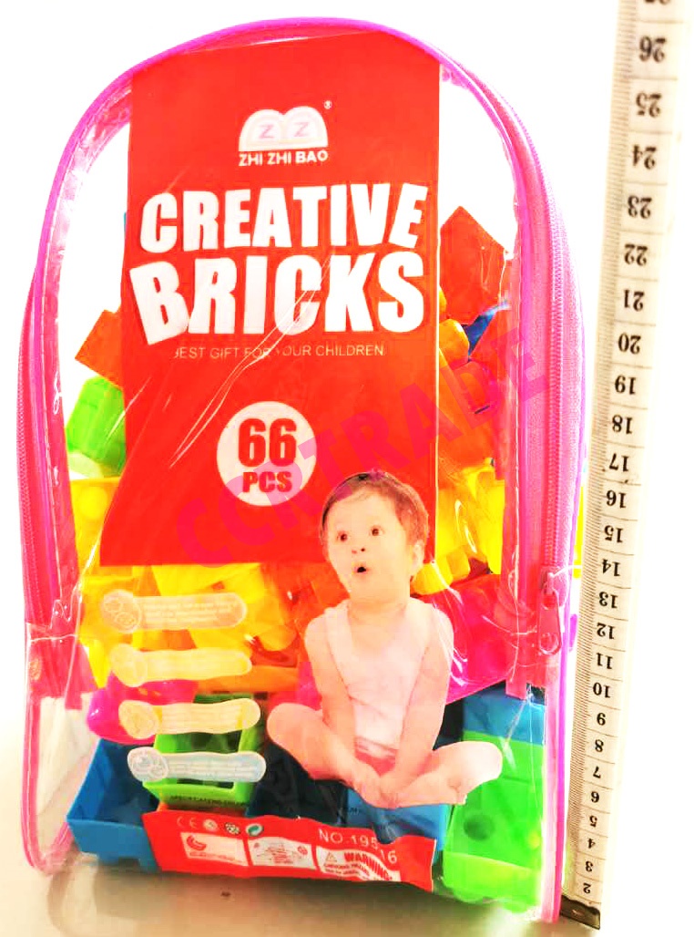 บล็อคตัวต่อสีสด 66 ชิ้น+กระเป๋า 15x22 ซม.(1x3)