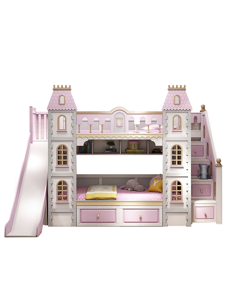 เตียง 2 ชั้นสไลด์เดอร์รุ่น Dream Castle สีชมพู