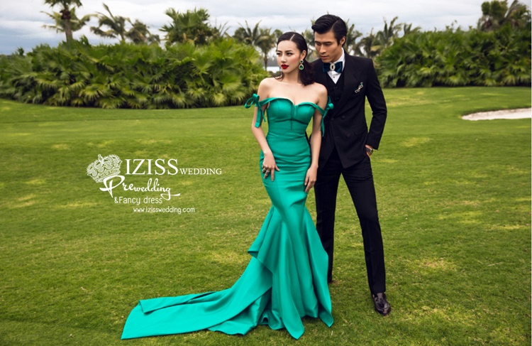 PW279 - Preorder ชุดคู่ถ่ายพรีเวดดิ้ง (prewedding dress) & ชุดแต่งงานแฟนซี (Fancy wedding dress)ชายหญิง "ธีมสีเขียวมรกต-ดำ"