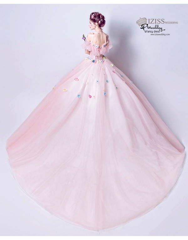 DL043 - **พรีออเดอร์** ชุดราตรี เดรสยาวออกงาน (Night party dresses) ชุดไปงานแต่งงานสวยๆ "ธีมสีชมพูแต่งดอก 3D"