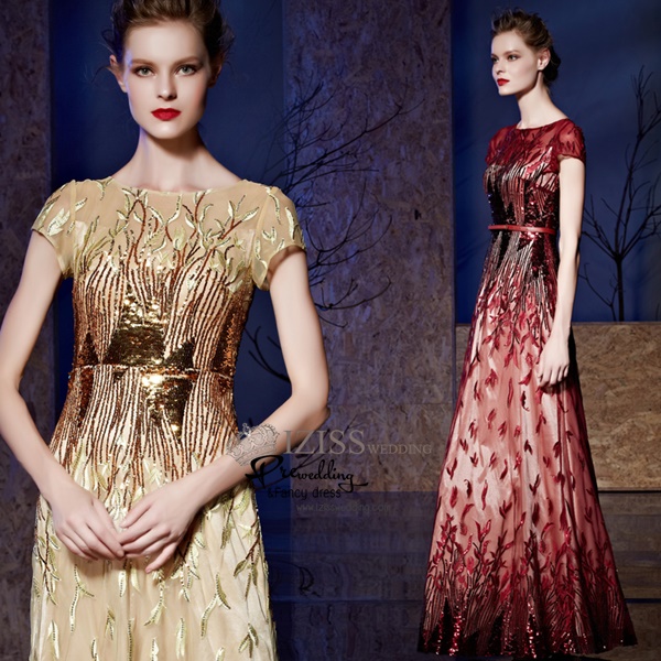 T026 **พรีออเดอร์เดรสชุดเลื่อมสีแดง สีน้ำเงิน สีทอง**ชุดราตรียาวเลื่อมทั้งชุด แขนสั้น เล่นดีเทลซีทรูช่วงอกและแขน แต่งเลื่อมไม้ลายกิ่งไม้ เข้ารูปช่วงเอว กระโปรงทรงปล่อย สวยงามหรูหราไฮโซมากๆ ค่ะ
