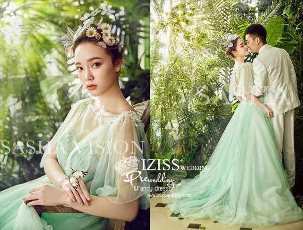 PW569- **พรีออเดอร์ค่ะ**ชุดคู่ถ่ายพรีเวดดิ้ง (prewedding dress) & ชุดแต่งงานแฟนซี (Fancy wedding dress)ชายหญิง "ธีมสีเขียว ขาว"
