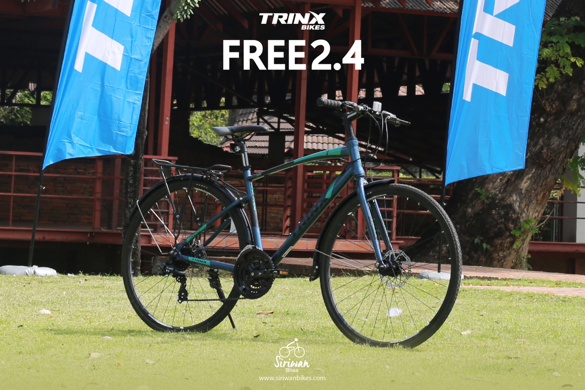 TRINX : FREE2.4 จักรยานไฮบริด เฟรมอลูมิเนียม 24 สปีด ดิสเบรค พร้อมตะแกรง บังโคลน ขาตั้ง