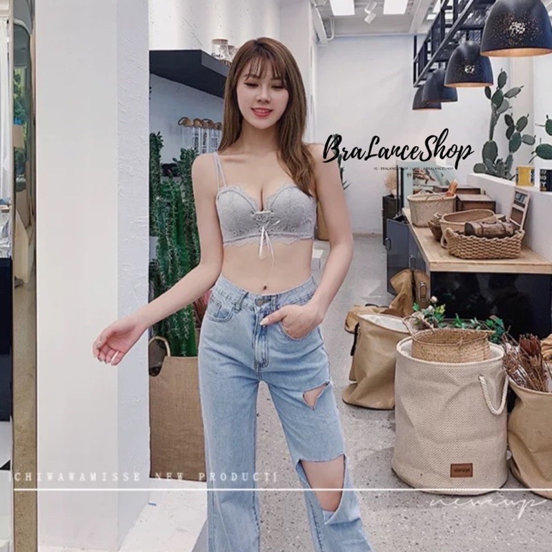 BLS✿740 Setบรา+กกน. ชุดชั้นในลูกไม้ งานผูกกลางอกชิดเน้นเนิน