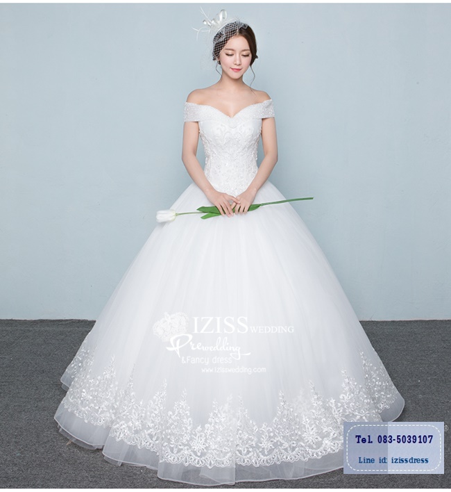 BR221 **พรีออเดอร์ชุดสีขาว/ครีม**ชุดแต่งงาน&ชุดเจ้าสาวแบบยาวสีขาวเกรดพรีเมี่ยม หรูหราน่ารัก สวยโดดเด่นไม่ซ้ำใคร สวยงามดุจเจ้าหญิง