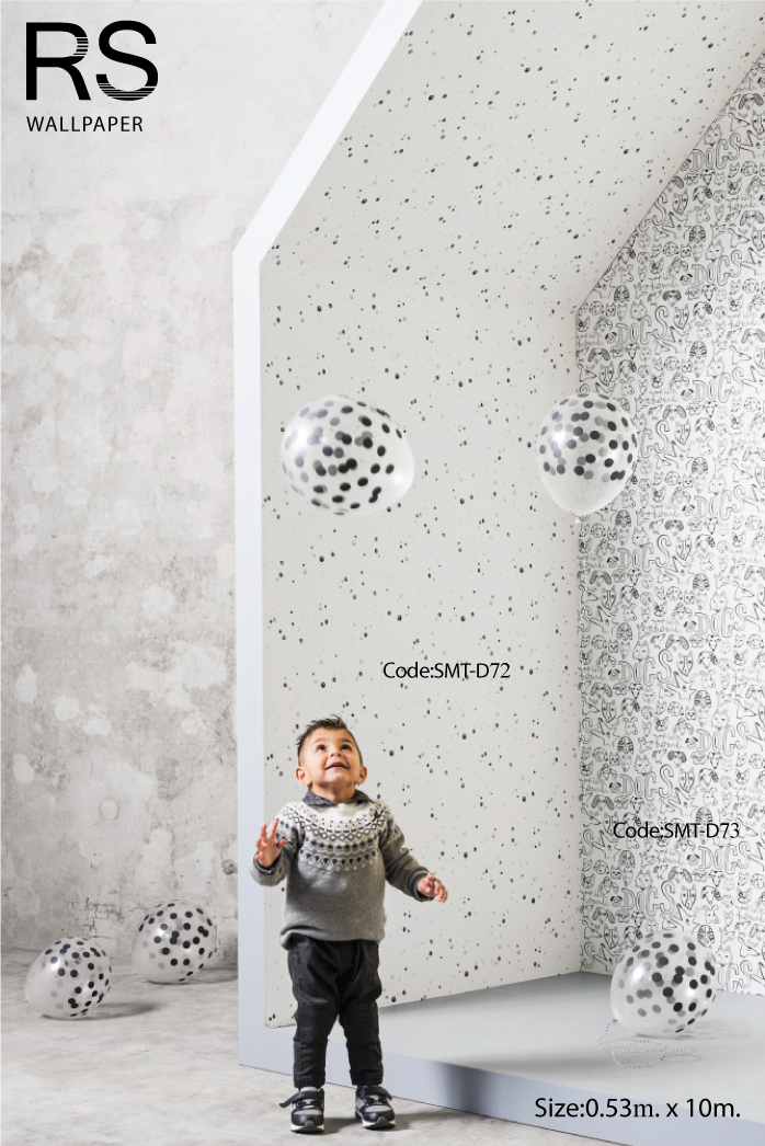 วอลเปเปอร์ลายน่ารักๆมีหยดสีน้ำสีดำสีเทา จุดสีเงิน และดาวสีเงิน SMT-D72