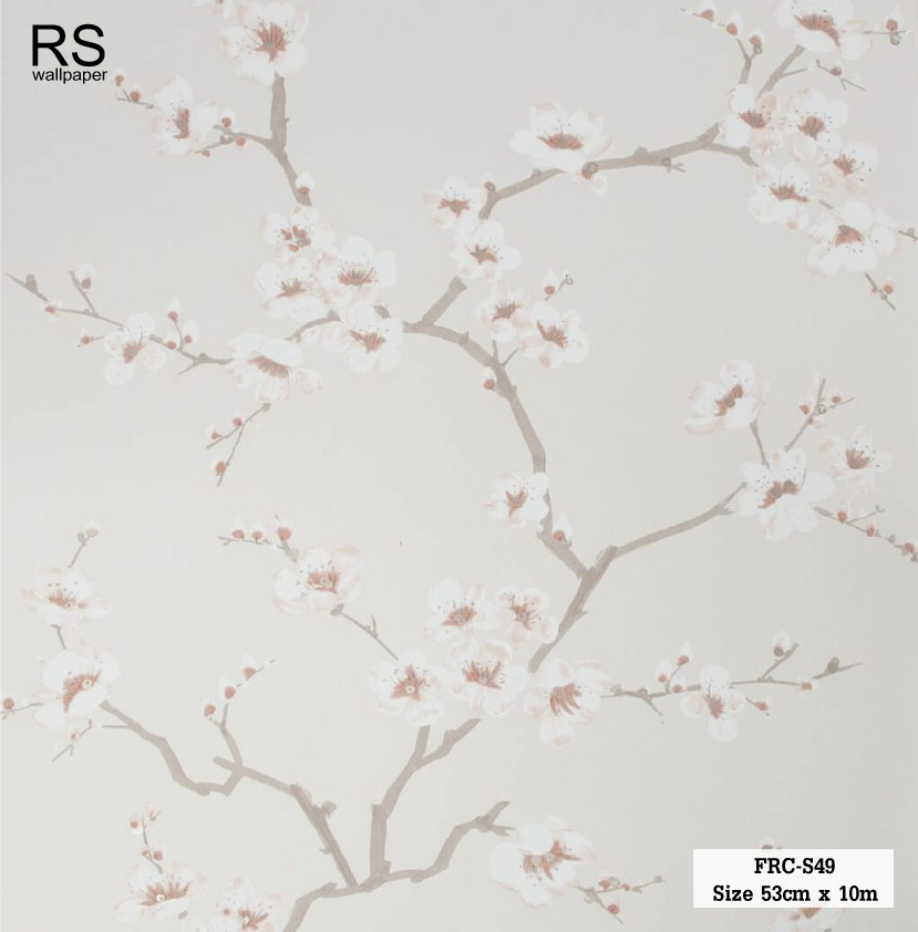 วอลเปเปอร์ ลายดอกไม้สีขาวโอรส พื้นสีน้ำตาลอ่อน FRC-S49