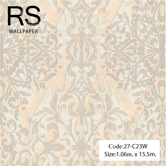วอลเปเปอร์ลายหลุยส์คลาสสิคเรียบหรูโทนสีขาวส้ม 27-C23W