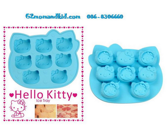 ++พร้อมส่ง++ พิมพ์ซิลิโคนทำ น้ำแข็ง วุ้น เยลลี่ หรือสบู่ ลายหน้าคิตตี้ -- Hello Kitty Ice Tray สีฟ้า 8 หลุม