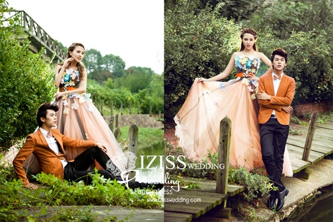 PW134 - Pre order ชุดคู่ถ่ายพรีเวดดิ้ง (prewedding dress) & ชุดแต่งงานแฟนซี (Fancy wedding dress)ชายหญิง "ธีมสีน้ำตาล-ส้ม"