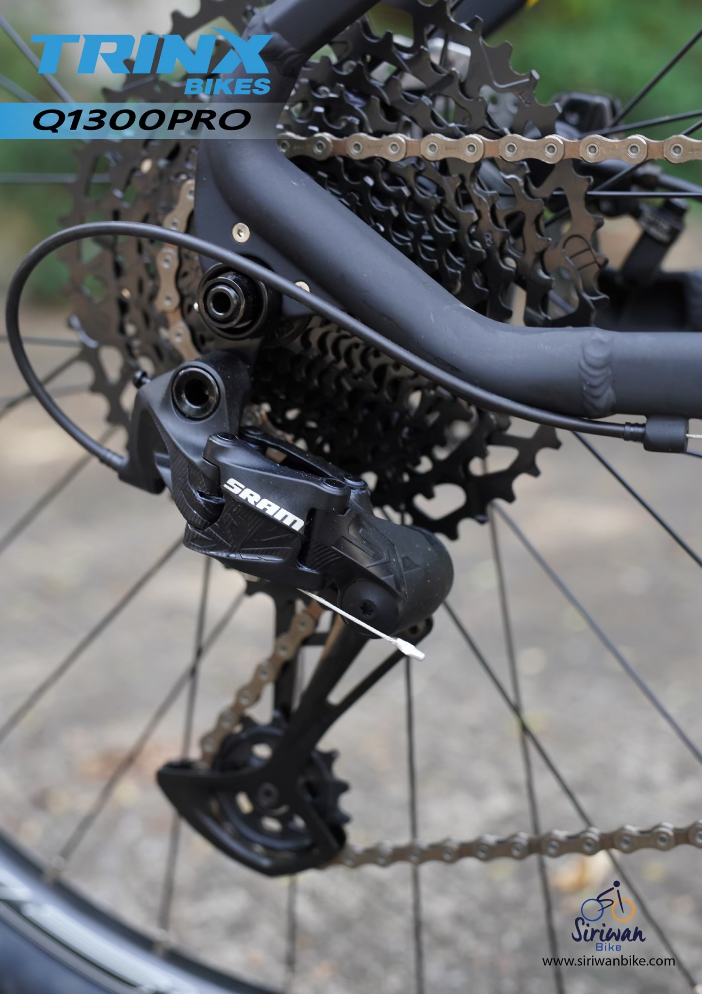 TRINX : Q1300 Pro เสือภูเขาเฟรมอลูมิเนียม ล้อ 29" Boost เกียร์ SRAM SX Eagle 12 สปีด โช้กลมรีโมท ดิสเบรกน้ำมัน Shimano ดุมแบริ่ง แกนสอด