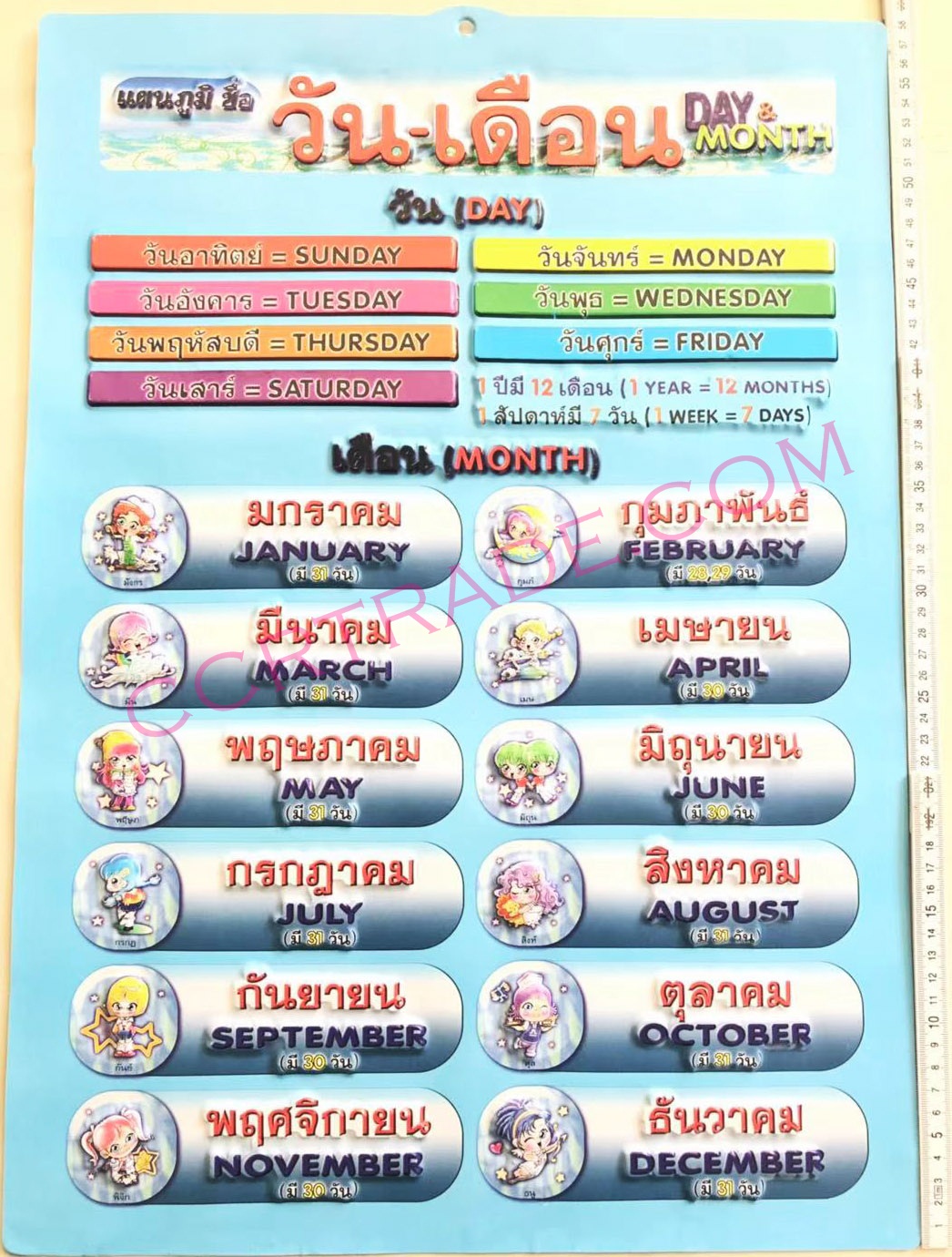 แผ่นฝึกอ่านจัมโบ้ วันเดือน 41.5x58 ซม.