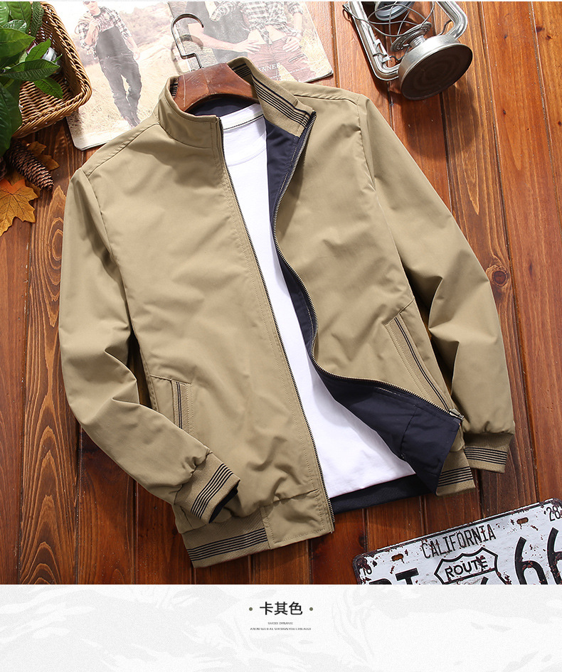 เสื้อแจ็คเก็ต ผู้ชาย สีกากี ด้านซับในสีกรม ซิปหน้าปลายแขนจั้มแต่งแถบ เอวจั้ม กระเป๋าข้างใช้งานได้ มีซับใน ใส่ทำงาน ใส่เที่ยว เสื้อคลุมผู้ชาย เสื้อใส่ได้ 2 ด้าน มีกระเป๋าข้างใช้งานได้ทั้ง 2 ด้าน