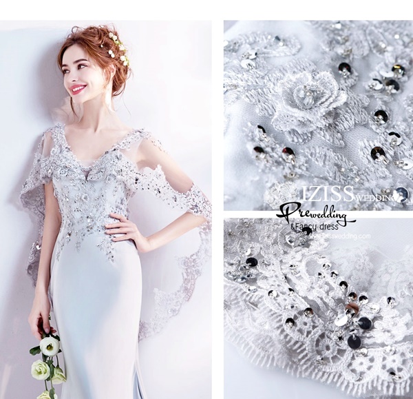 DL047 - **พรีออเดอร์** ชุดราตรี เดรสยาวออกงาน (Night party dresses) ชุดไปงานแต่งงานสวยๆ "ธีมสีเทา"