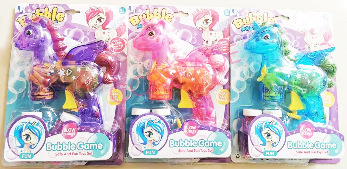 ปืนเป่าฟองยูนิคอร์น+น้ำยา 2 ขวด มีไฟแผง 21x30 ซม.(1x3)