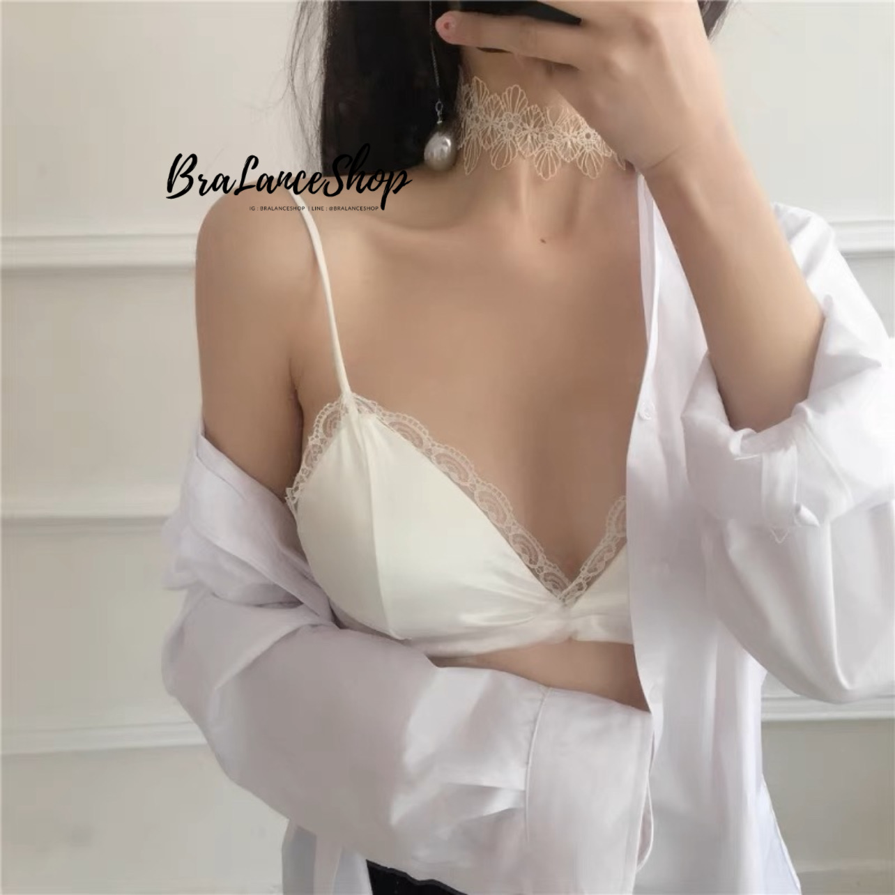 BLS✿384 บราเดี่ยวลูกไม้ผ้าซาติน บราสายฝอ