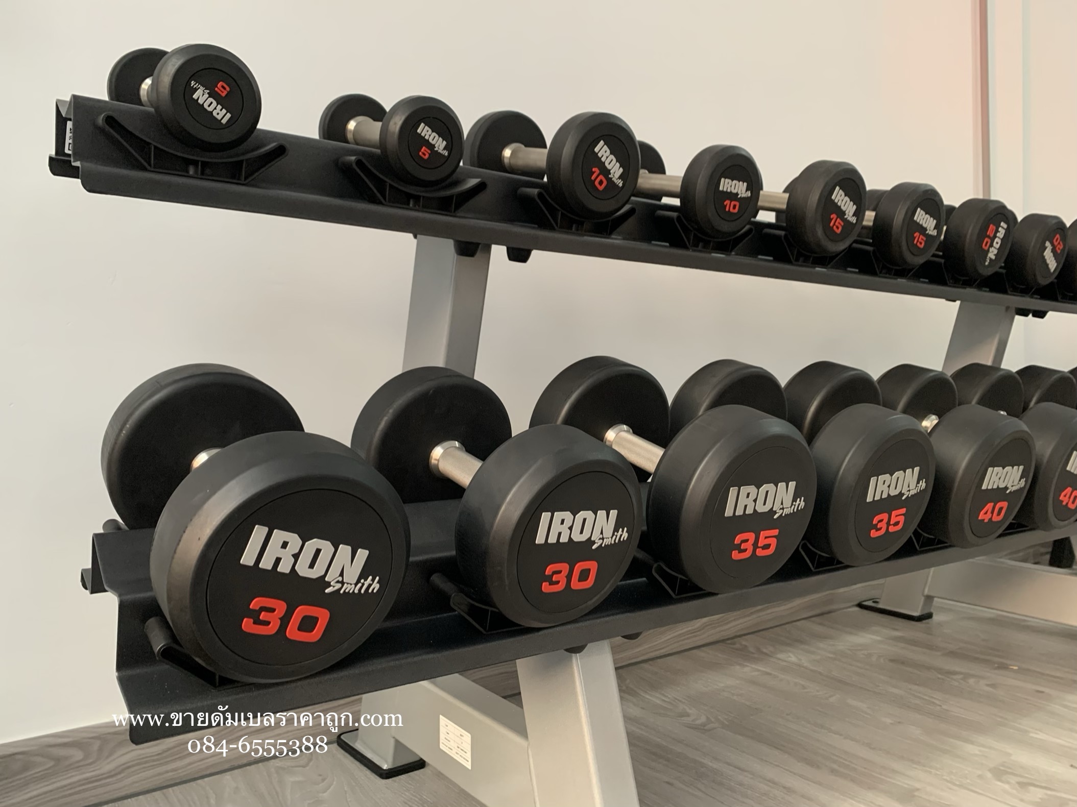 เซทดัมเบล fix หุ้มยาง แบบกลม ขนาด 5 - 50 ปอนด์ พร้อมชั้นวาง
