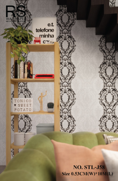 วอลเปเปอร์ ลายหลุยส์สีดำ พื้นสีขาว No.STL-J58