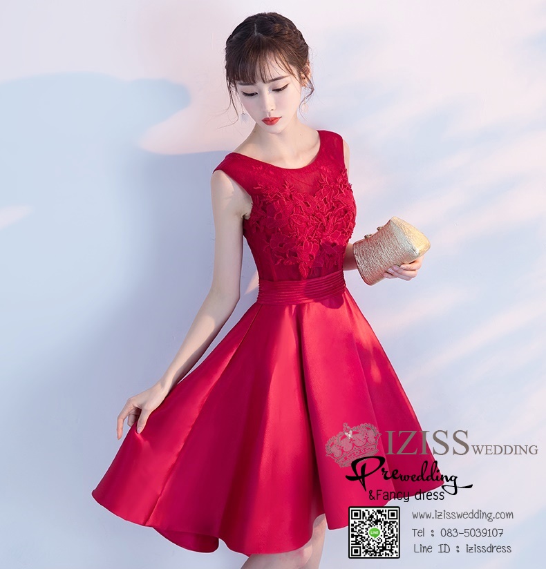 DS027 - **Pre order** ชุดราตรี เดรสสั้นออกงาน (short dresses) ชุดไปงานแต่งงานสวยๆ "ธีมแดง"