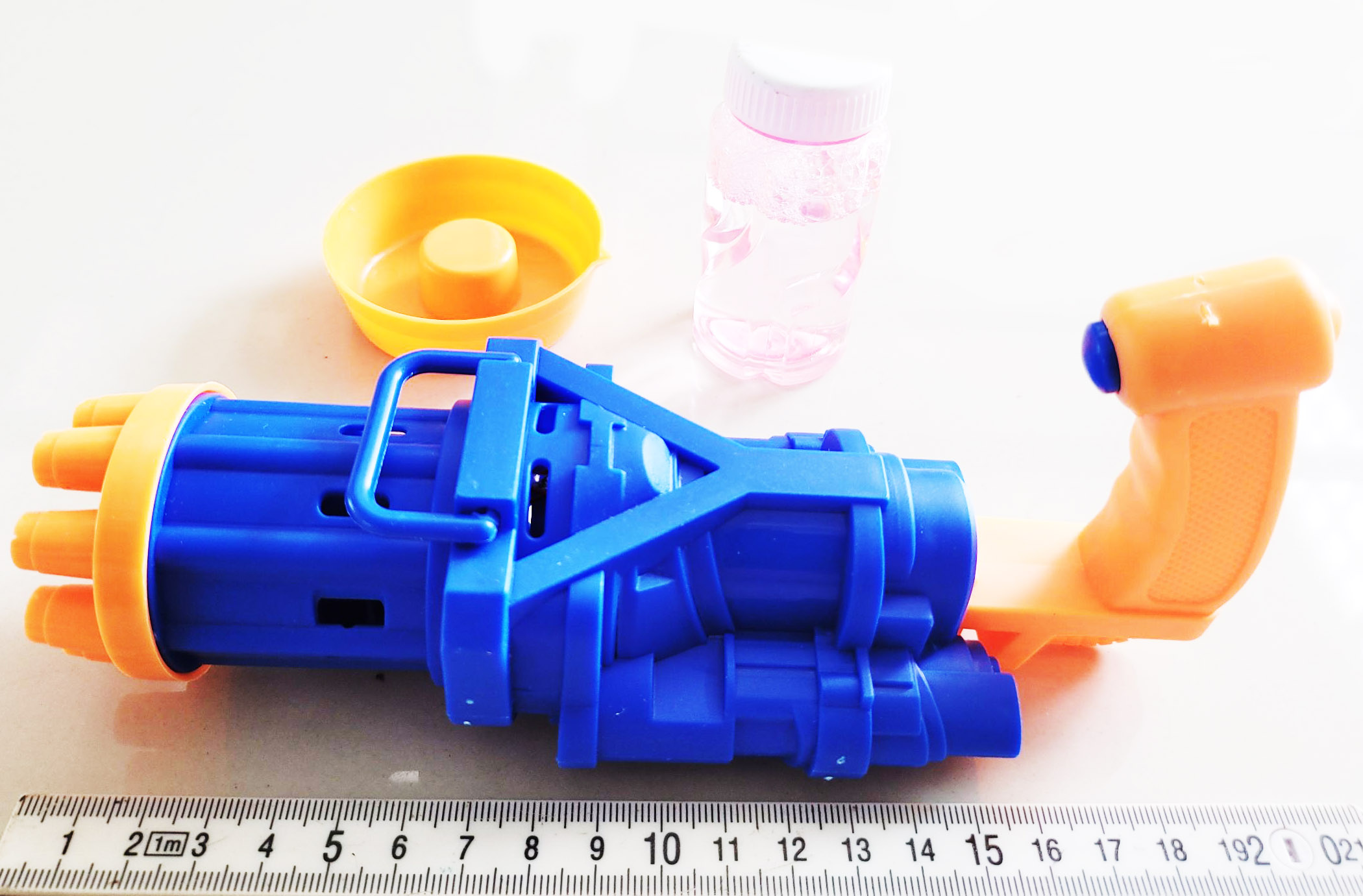 ปืนกลมือเป่าฟองสีสด+น้ำยากล่อง 9.5x20 ซม.(งานห้าง)(1x3)