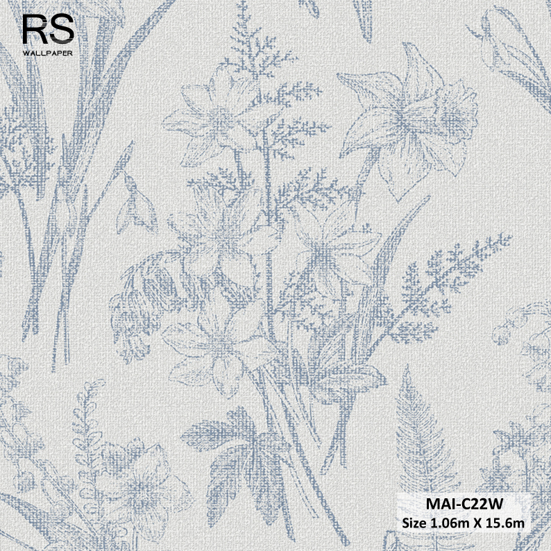 วอลเปเปอร์ลายดอกไม้สีน้ำเงินพื้นสีเทา MAI-C22W