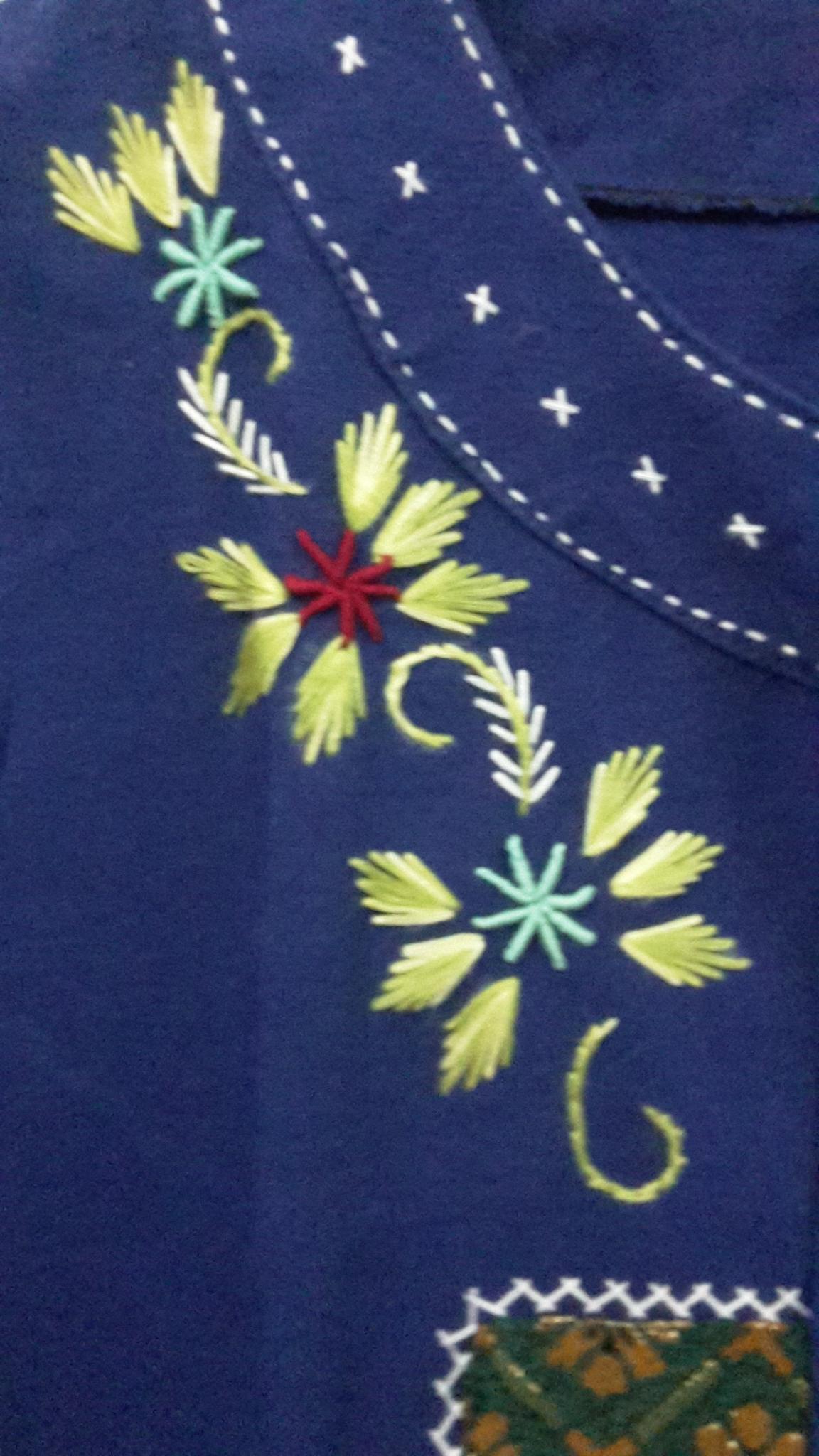 เสื้อผ้าฝ้ายย้อมคราม เสื้อคลุมผ้าฝ้าย เสื้อแจ็คเก็ตผ้าฝ้ายม้อฮ้อม ปักดอกไม้ สำเนา