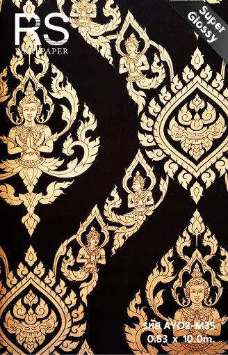 ลายไทย เทพพนมใหญ่ สีพื้นดำ (รุ่นเงา) AYO2-M35