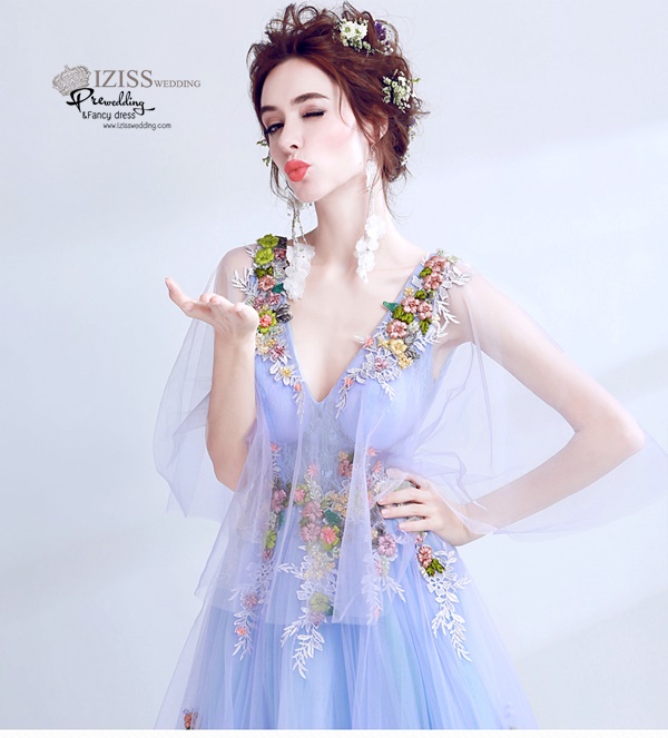 DL017 - **พรีออเดอร์** ชุดราตรี เดรสยาวออกงาน (short dresses) ชุดไปงานแต่งงานสวยๆ "ธีมสีฟ้า"