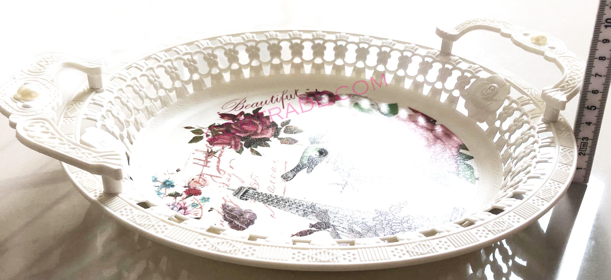 ถาดฉลุกลม มีหูหิ้ว 34 ซม. (หนา)