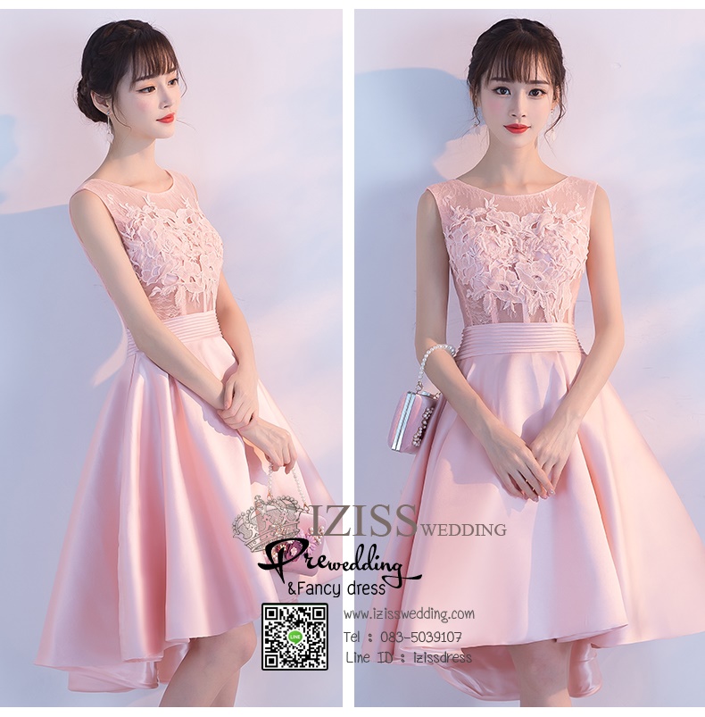 DS028 - **Pre order** ชุดราตรี เดรสสั้นออกงาน (short dresses) ชุดไปงานแต่งงานสวยๆ "ธีมชมพู"