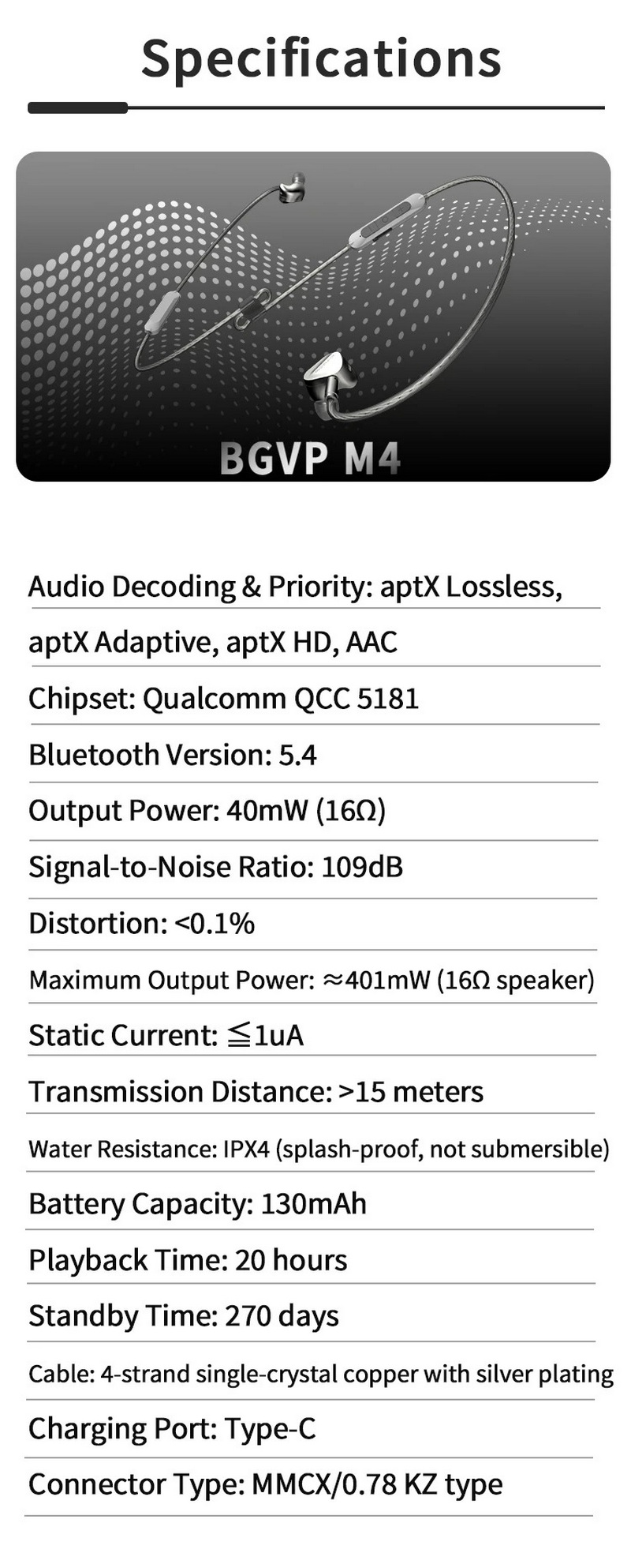 BGVP M4 สายอัพเกรดหูฟังให้รองรับไร้สาย True Wireless Bluetooth 5.4 ประกันศูนย์ไทย