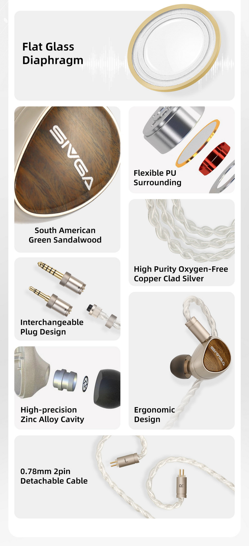 Sivga QueUTG หูฟัง IEMs ไดรเวอร์ Dynamic ไดอะแฟรมกระจกแบน ปลั๊กหูฟังถอดเปลี่ยนได้ ประกันศูนย์ไทย