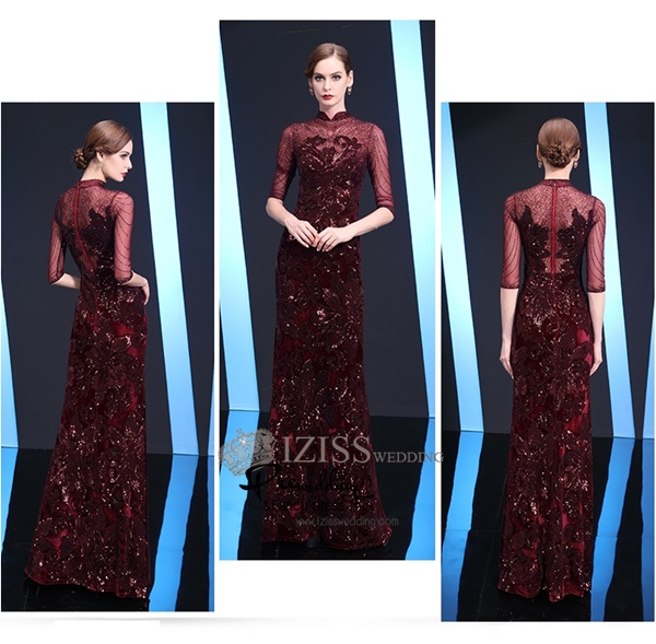 T025 **พรีออเดอร์เดรสชุดเลื่อมสีแดง สีน้ำเงิน สีดำ**ชุดราตรียาวเลื่อมทั้งชุด คอจีน แขนสั้น เล่นดีเทลซีทรูช่วงอกและแขน แต่งเลื่อมไม้ลายดอกไม้ เข้ารูปช่วงเอว กระโปรงทรงปล่อย สวยงามหรูหราไฮโซมากๆ ค่ะ