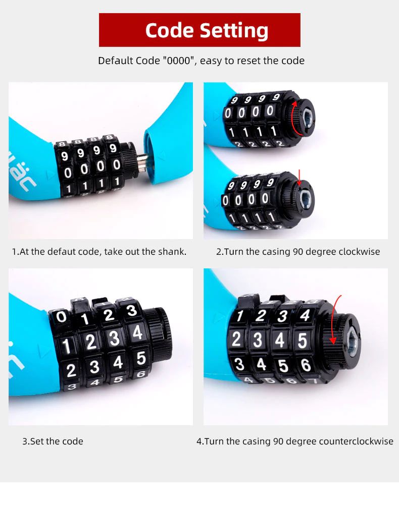 สายล็อคจักรยาน ULAC SC1 แบบ 4 รหัส เปลี่ยนรหัสได้ Bicycle Combination Lock 4 Digits
