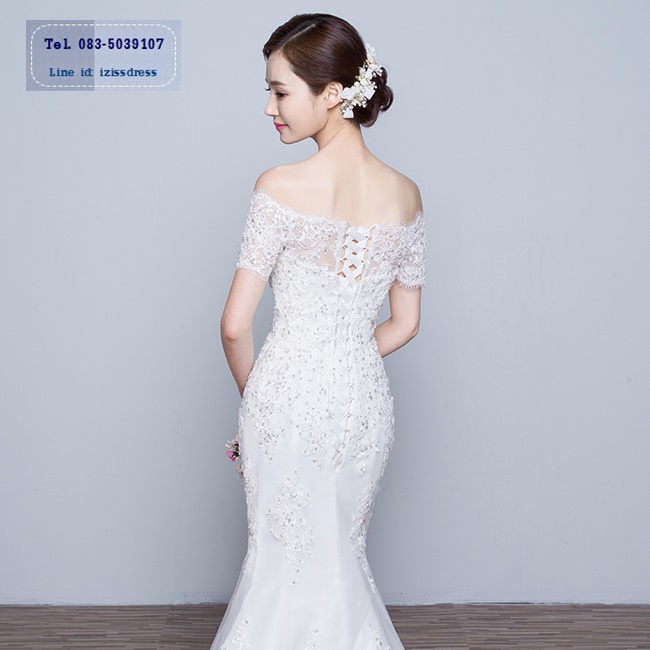 BR191 **พร้อมส่งไซส์ S+XL**ชุดแต่งงาน&ชุดเจ้าสาวแบบยาวสีขาวเกรดพรีเมี่ยม เปิดไหล่ มีแขน หรูหราน่ารัก สวยโดดเด่นไม่ซ้ำใคร