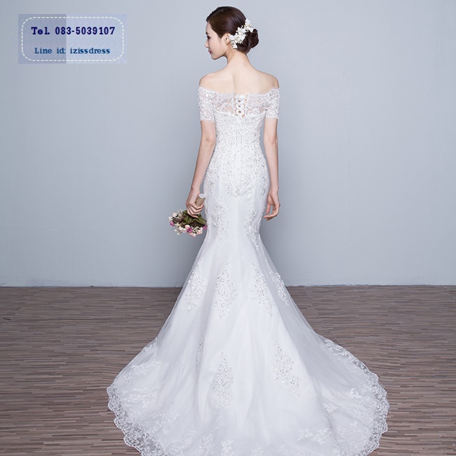 BR191 **พร้อมส่งไซส์ S+XL**ชุดแต่งงาน&ชุดเจ้าสาวแบบยาวสีขาวเกรดพรีเมี่ยม เปิดไหล่ มีแขน หรูหราน่ารัก สวยโดดเด่นไม่ซ้ำใคร