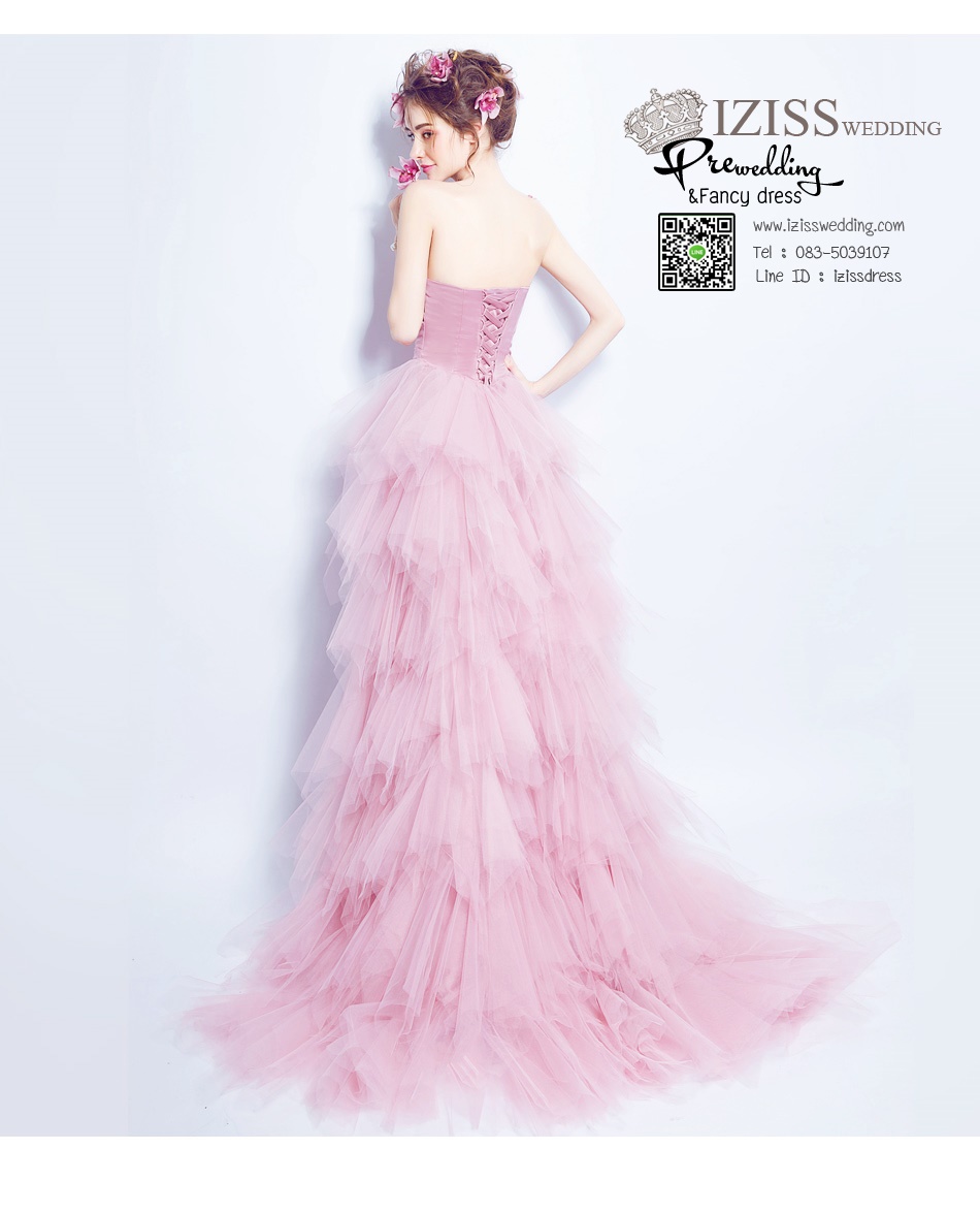 DL005 - **Pre order**ชุดราตรี เดรสหน้าสั้นหลังยาวออกงาน (Evening dresses) ชุดไปงานแต่งงานสวยๆ "ธีมสีชมพูกะปิ"