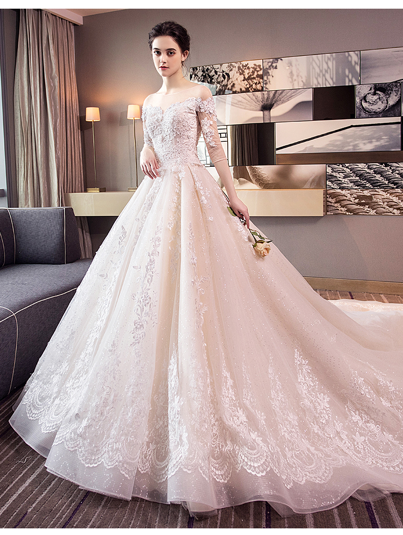 BR331 **พรีออเดอร์**ชุดแต่งงาน&ชุดเจ้าสาวแบบยาวอลังการ สีขาวเกรดพรีเมี่ยม หรูหราน่ารัก สวยโดดเด่นไม่ซ้ำใคร