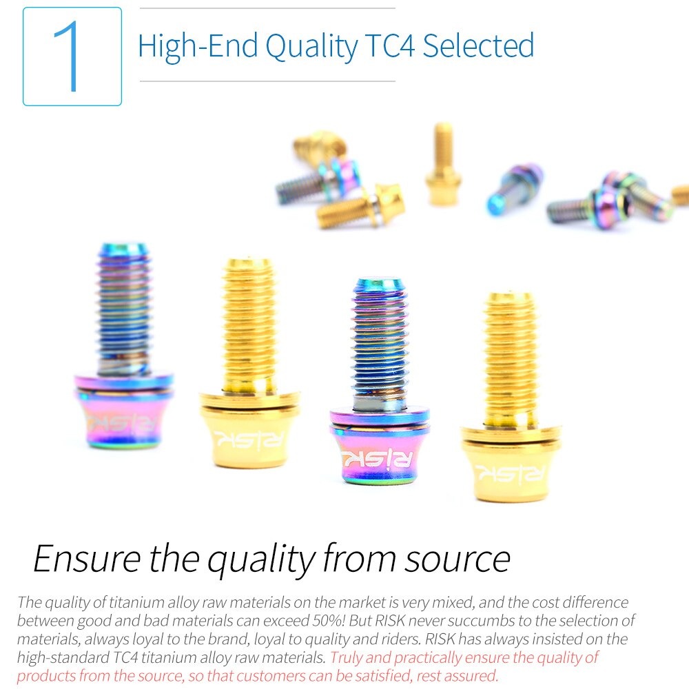 น็อตไทเทเนียมยึดขาขวดน้ำจักรยาน RISK TC4 M5X12mm 2 ชิ้น แบบมีแหวนรอง