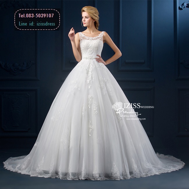 BR171 **พรีออเดอร์แบบหางยาวค่ะ**ชุดแต่งงาน&ชุดเจ้าสาวแบบยาวสีขาวเกรดพรีเมี่ยม แขนกุด ซีทรูช่วงเนินอกด้วยผ้าตาข่ายโปร่งตกแต่งลายดอกไม้ เข็มขัดผ้าลูกไม้ปักมุก หรูหราน่ารัก สวยโดดเด่นไม่ซ้ำใคร