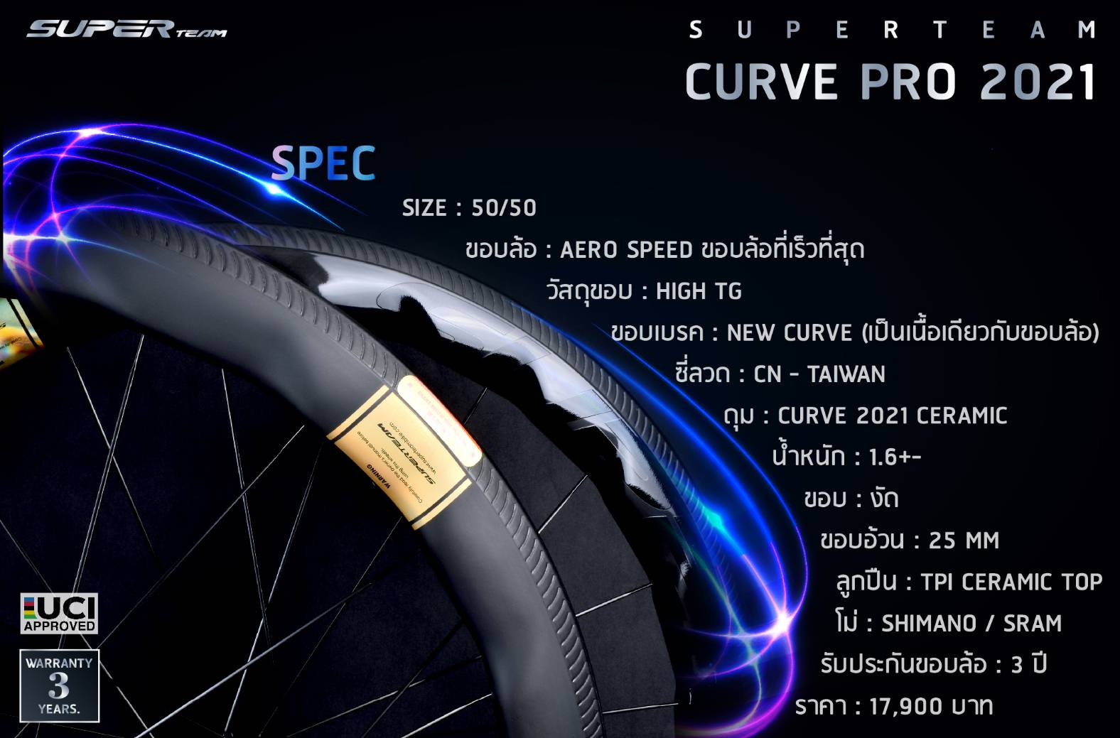 ล้อจักรยานเสือหมอบคาร์บอน SUPERTEAM CURVE PRO CERAMIC ล้อที่เร็วที่สุด