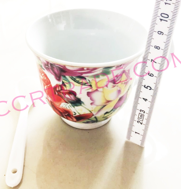 แก้วกระเบื้อง+ช้อนกล่อง(คละลาย) 7.5x9 ซม.