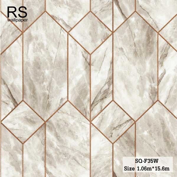 วอลเปเปอร์ ลายหินอ่อน สีน้ำตาล ใส่เส้นตัดขอบสี Rose gold รหัส SQ-F35W