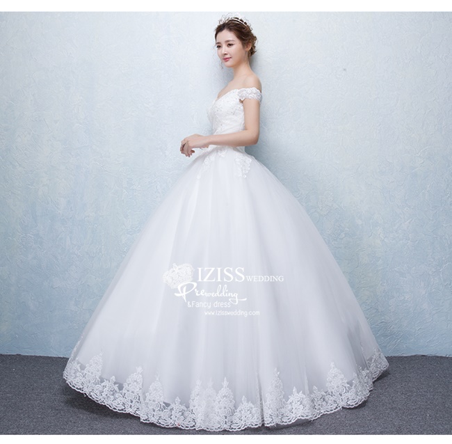 BR145 **พรีออเดอร์**ชุดแต่งงาน&ชุดเจ้าสาวแบบยาวสีขาวเกรดพรีเมี่ยม เปิดไหล่ มีแขน หรูหราน่ารัก สวยโดดเด่นไม่ซ้ำใคร